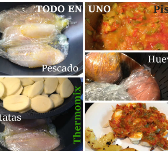 Pisto y pescado en papillote con Patatas y Huevos Duros con Thermomix® 